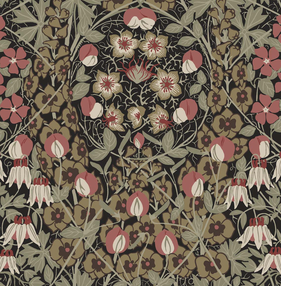 Seabrook Designs Tulip Garden Prepasted Ebony & Red Clay Wallpaper PR10406