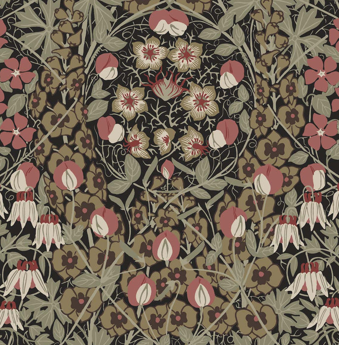 Seabrook Designs Tulip Garden Prepasted Ebony & Red Clay Wallpaper Sample PR10406