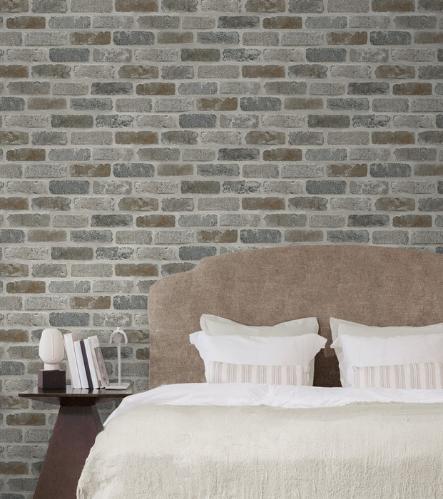 Seabrook Designs Washed Faux Brick Prepasted Neutral Wallpaper PR10500