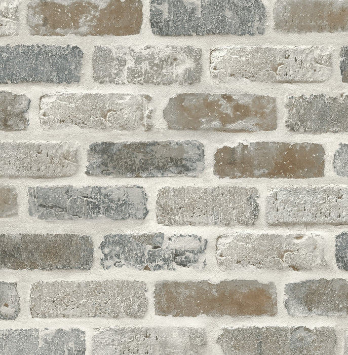 Seabrook Designs Washed Faux Brick Prepasted Neutral Wallpaper PR10500