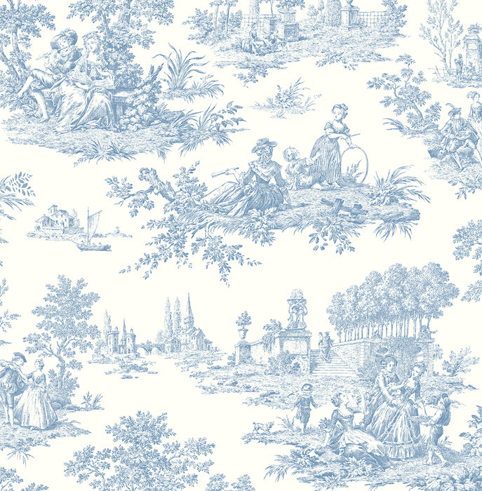 Seabrook Designs Chateau Toile Prepasted Blue Bell Wallpaper Sample PR10602