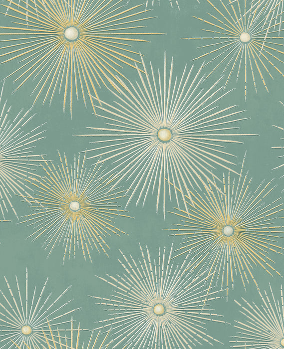 Seabrook Designs Starburst Geo Prepasted Teal & Gold Wallpaper Sample PR11004