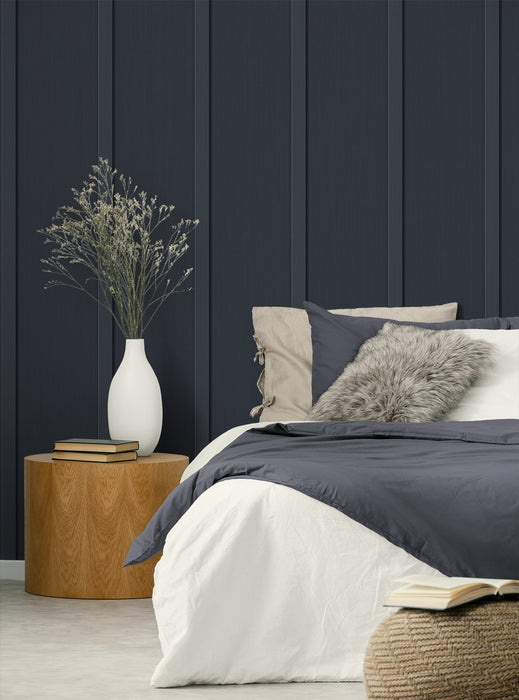 Seabrook Designs Faux Board And Batten Prepasted Dark Blue Wallpaper PR11202