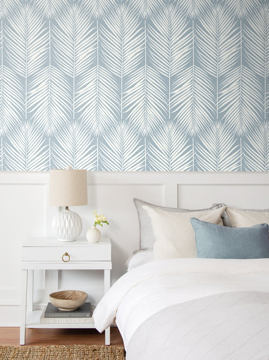 Seabrook Designs Palm Silhouette Prepasted Light Blue Wallpaper Sample PR11402