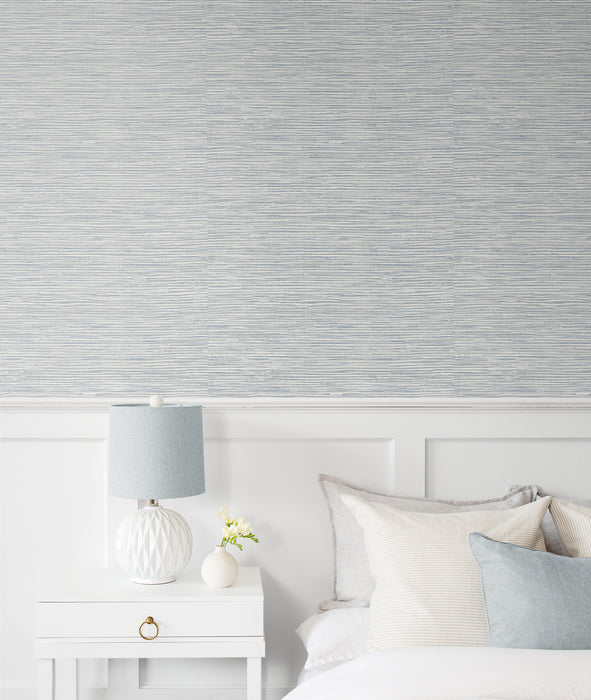 Seabrook Designs Southport Faux Grasscloth Prepasted Dove Grey & Bluestone Wallpaper Sample PR12308