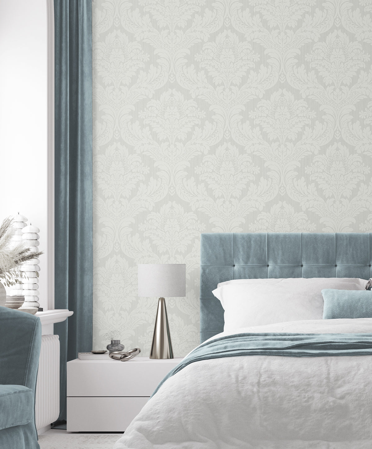 Seabrook Designs Genevieve Damask Morning Mist Wallpaper PR12408