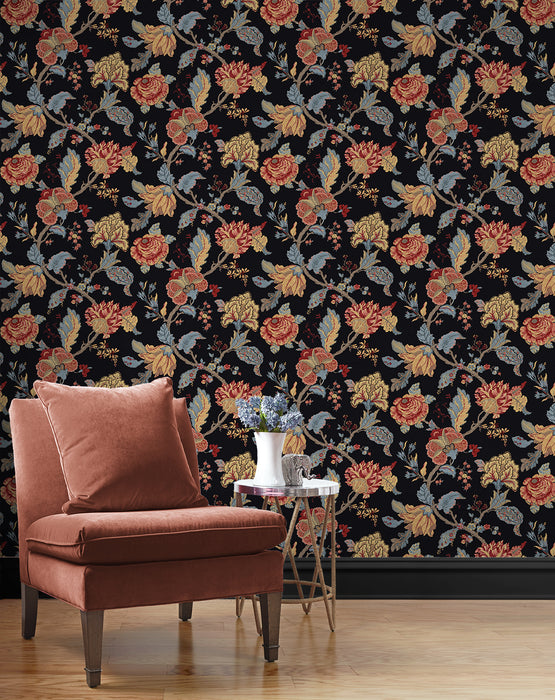 Seabrook Designs Lana Jacobean Ebony Wallpaper Sample PR12500