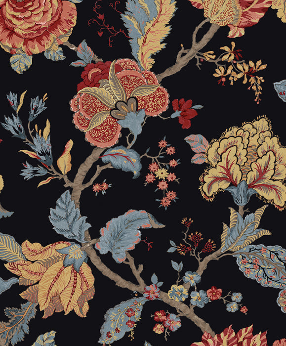 Seabrook Designs Lana Jacobean Ebony Wallpaper Sample PR12500