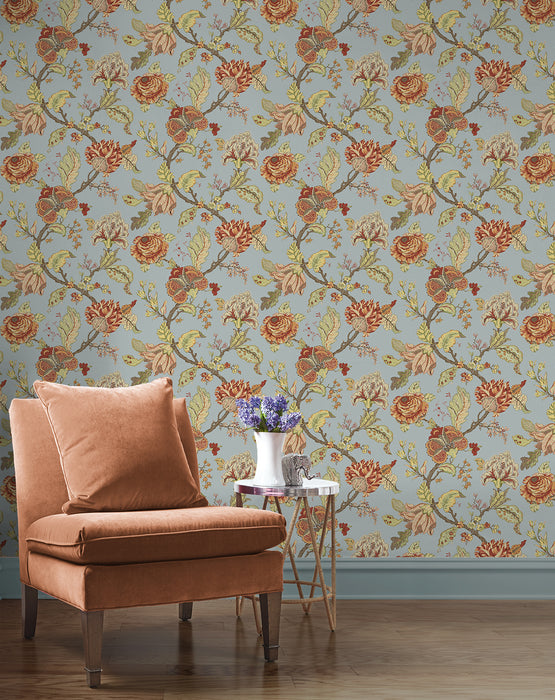 Seabrook Designs Lana Jacobean Blue Dusk Wallpaper Sample PR12502