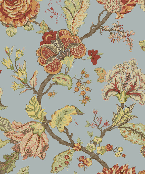 Seabrook Designs Lana Jacobean Blue Dusk Wallpaper Sample PR12502