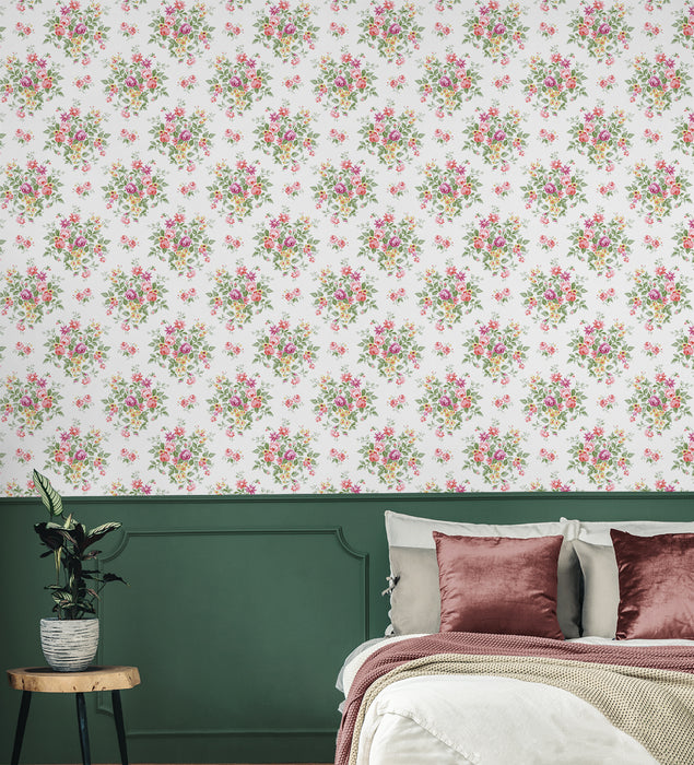 Seabrook Designs Floral Bouquet Prepasted Watermelon & Buttercup Wallpaper Sample PR12601