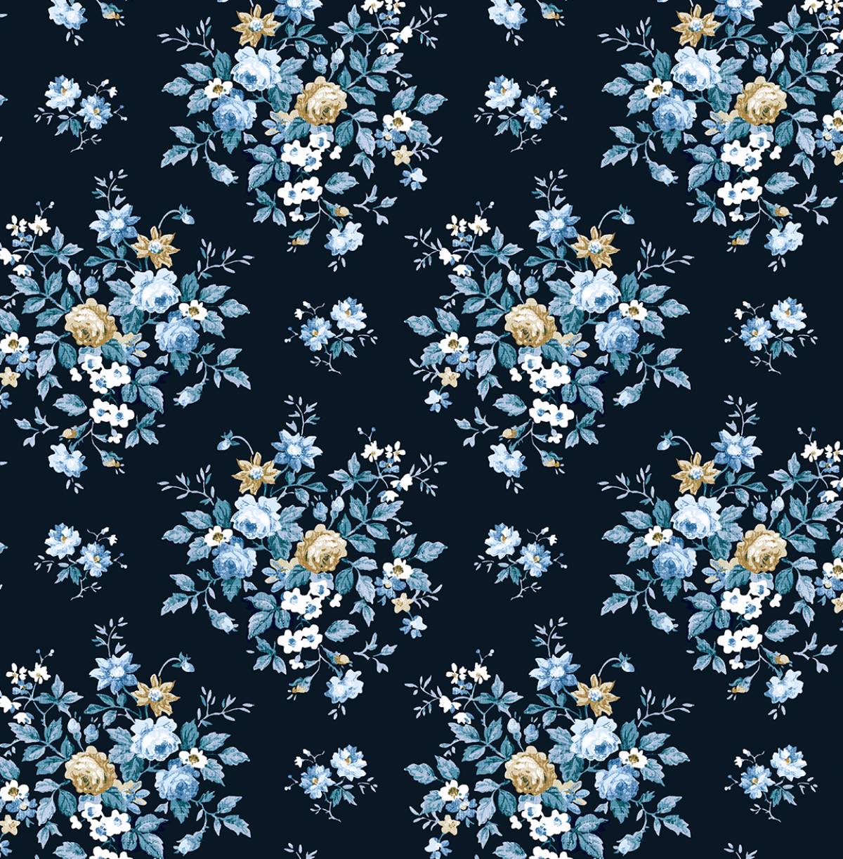 Seabrook Designs Floral Bouquet Prepasted Midnight Blue & Toffee Wallpaper PR12602