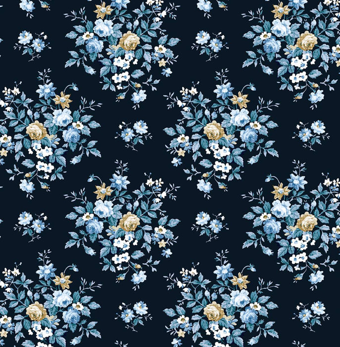 Seabrook Designs Floral Bouquet Prepasted Midnight Blue & Toffee Wallpaper Sample PR12602