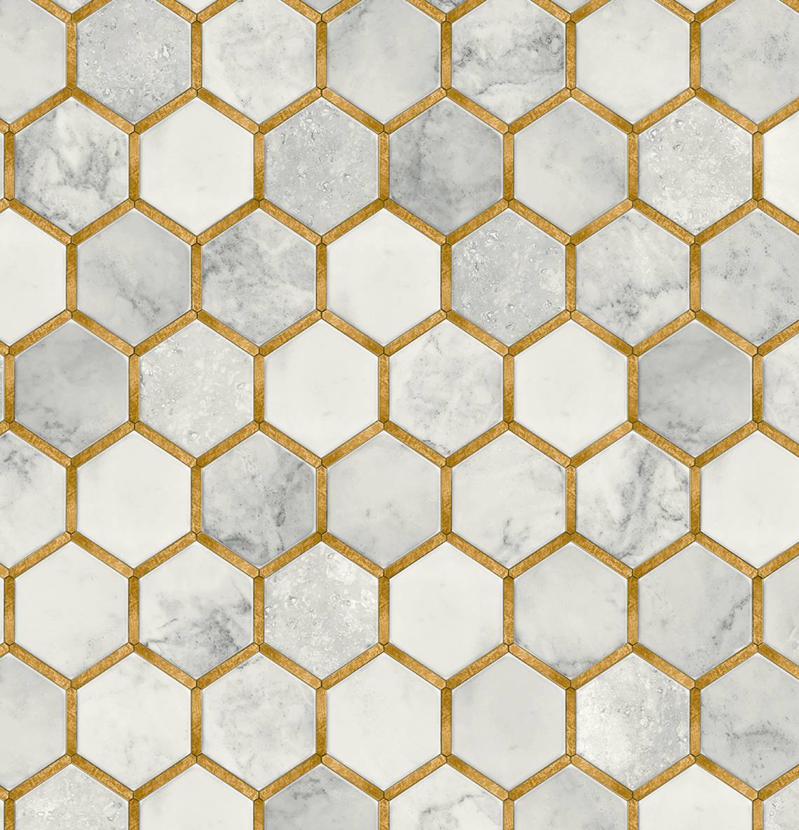 Seabrook Designs Faux Hex Tile Alaska Grey & Metallic Gold Wallpaper PR12905