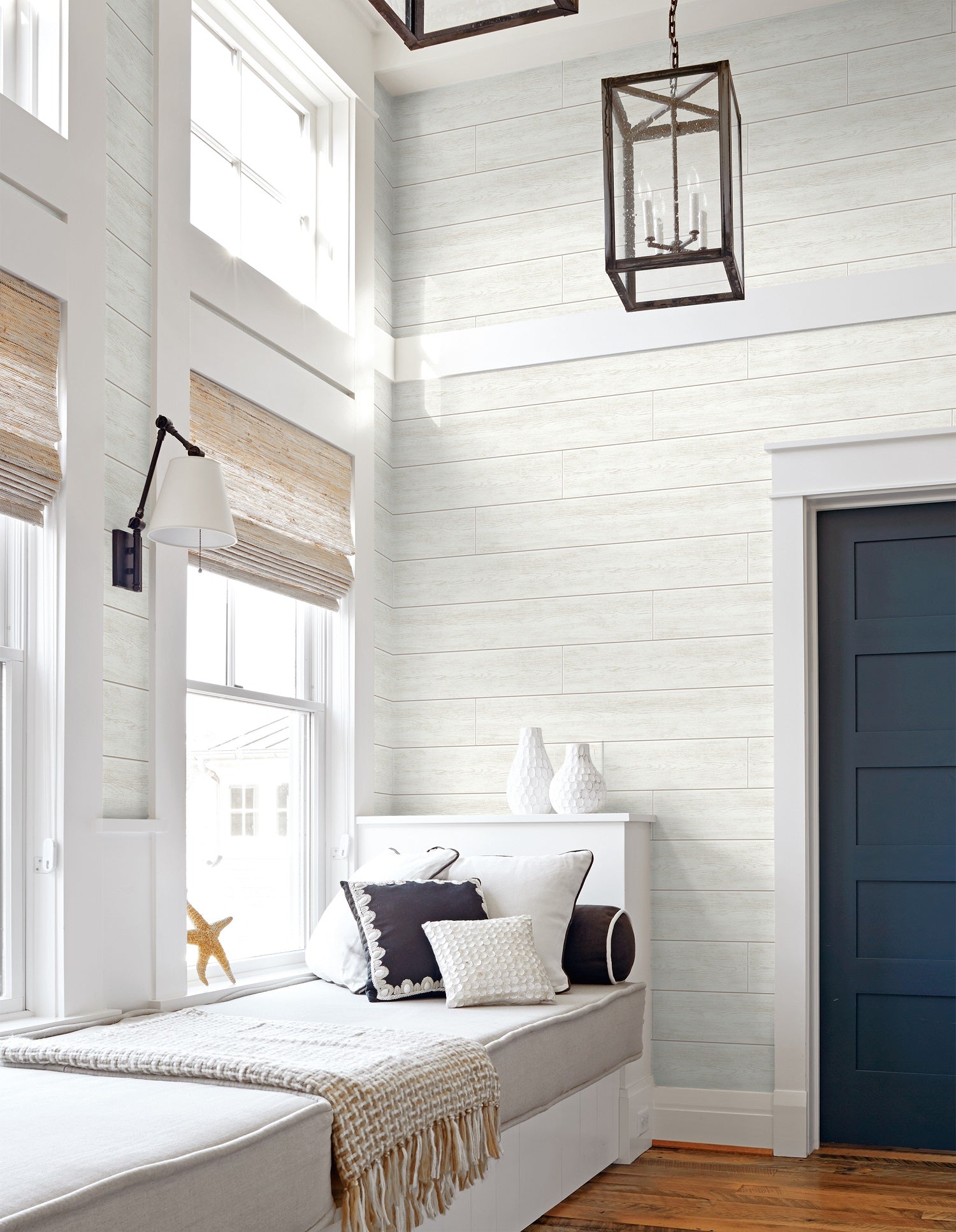 Seabrook Designs Coastal Faux Shiplap Alabaster Wallpaper PR13000