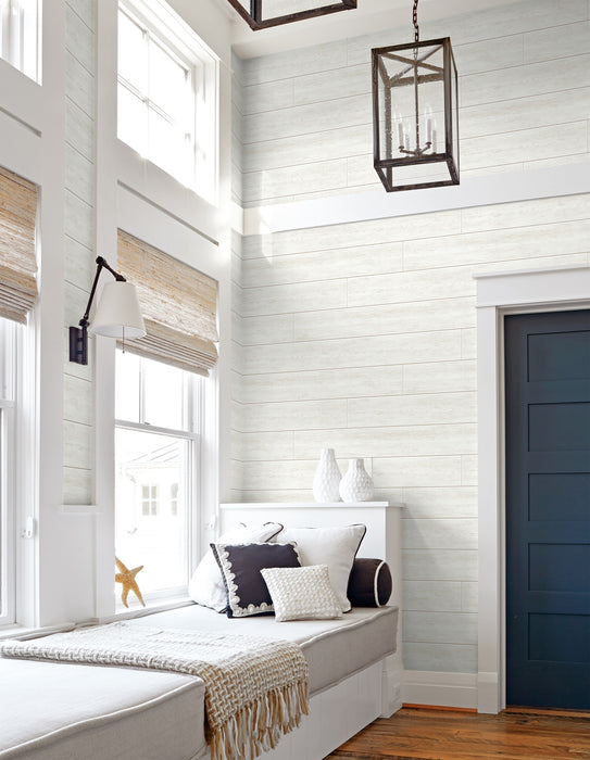 Seabrook Designs Coastal Faux Shiplap Alabaster Wallpaper Sample PR13000