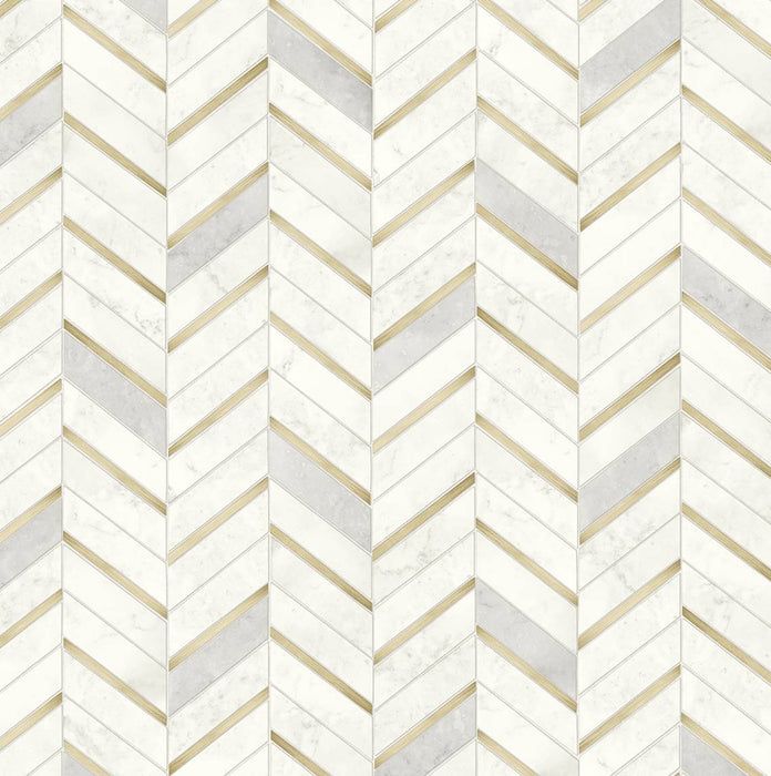 Seabrook Designs Chevron Faux Tile Gold & Pearl Grey Wallpaper Sample PR13105