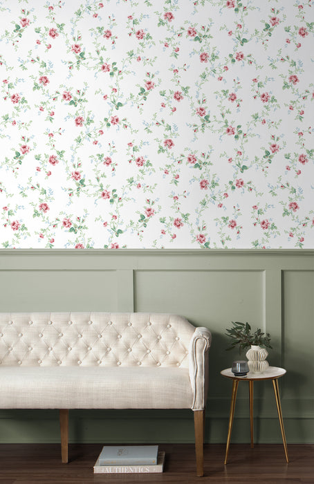 Seabrook Designs Meadow Floral Trail Blush & Spearmint Wallpaper Sample PR13301