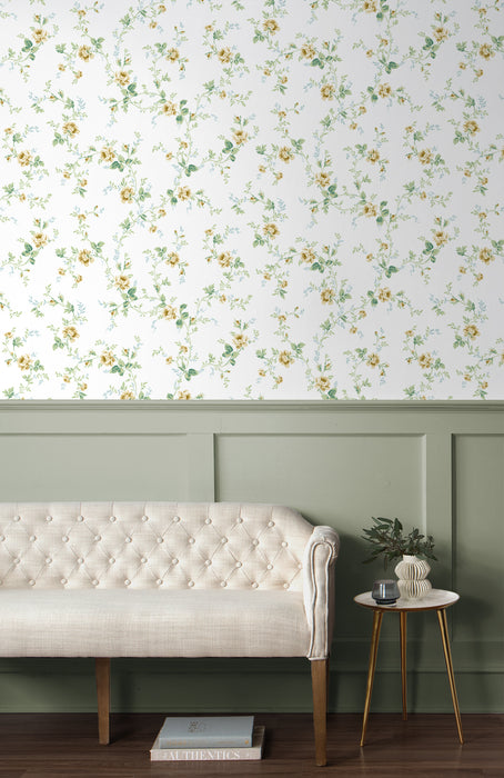 Seabrook Designs Meadow Floral Trail Wheatfield & Sage Wallpaper Sample PR13303