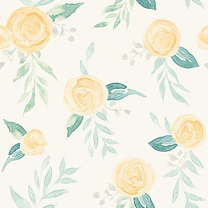 Magnolia Home Magnolia Home Watercolor Roses Yellow Wallpaper PSW1012RL