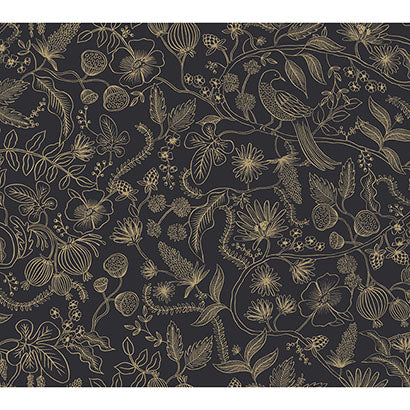 Rifle Paper Co Aviary Black & Gold Wallpaper PSW1310RL