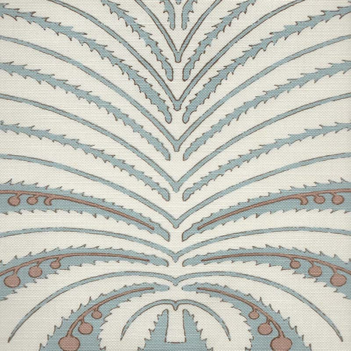 Quadrille Palm Garden Windsor Blue / Hazelnut Fabric Sample 307200F-50