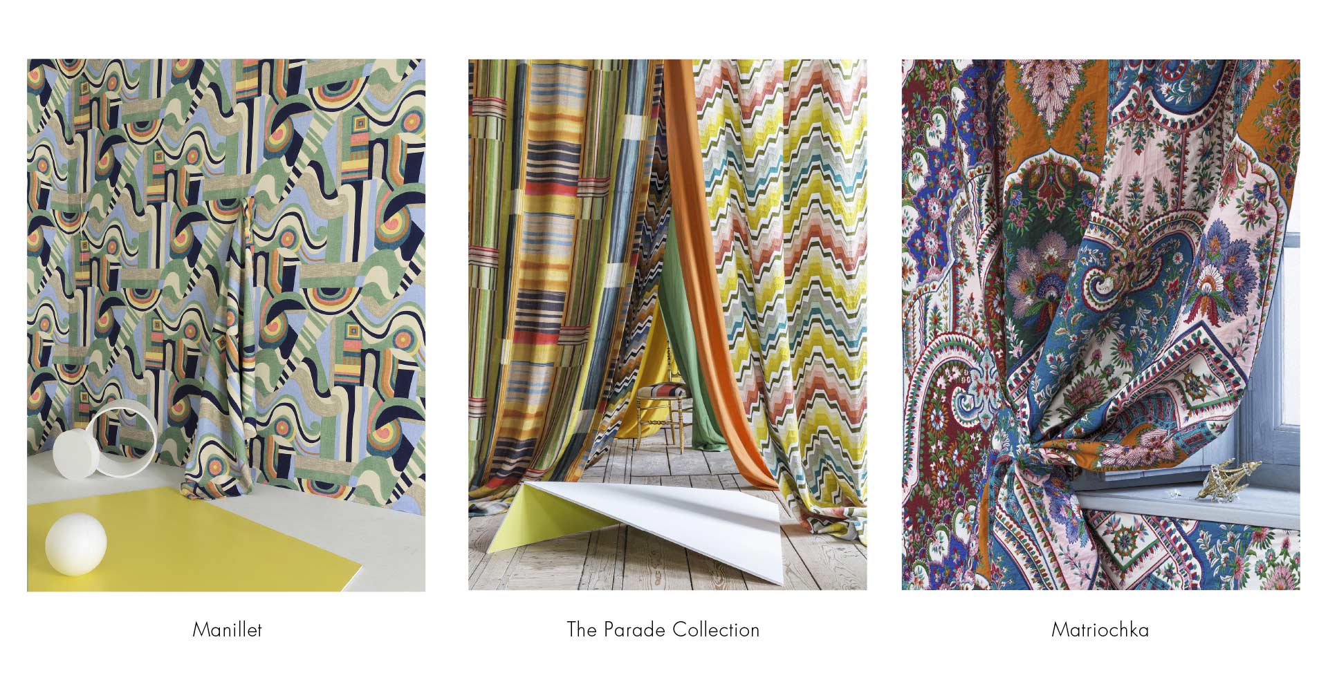 Pierre Frey Colorful Fabric, The Parade Collection, Matriochka, Manillet