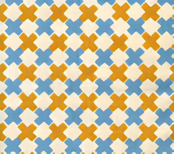 China Seas Double Cross New Blue With Inca Gold Fabric 4120-01