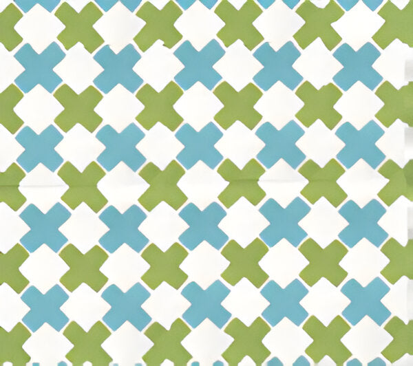 China Seas Double Cross New Blue With Jungle Green Fabric Sample 4120-03