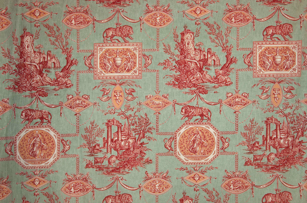 Braquenie Les Muses Et Le Lion Rouge Celadon Fabric Sample B1826005