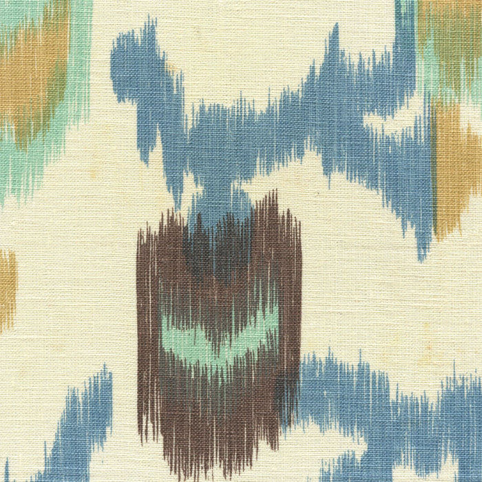 Alan Campbell Queluz Blue Taupe Brown Turquoise Fabric Sample AC702-6