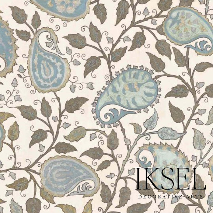 Schumacher Suzani Paisley Blues Fabric Sample RF502CR54