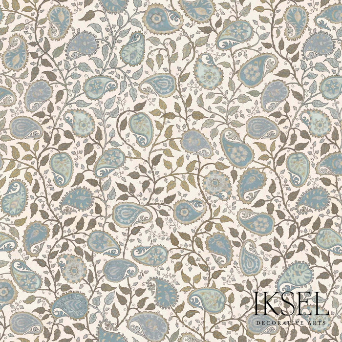 Schumacher Suzani Paisley Blues Fabric Sample RF502CR54