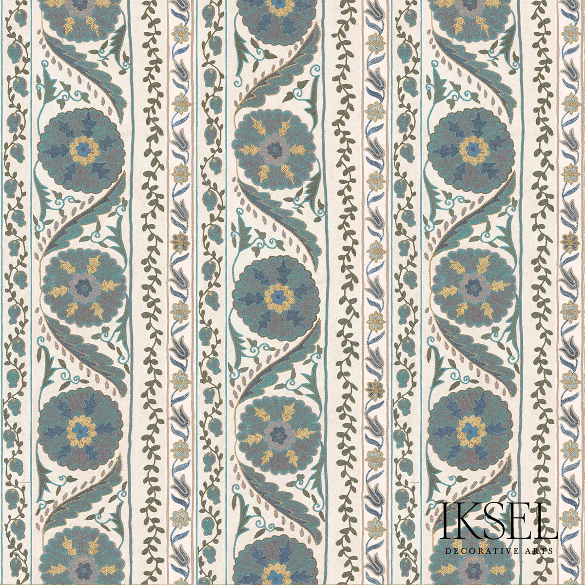 Schumacher Suzani Borders Blues Fabric RF504CR54