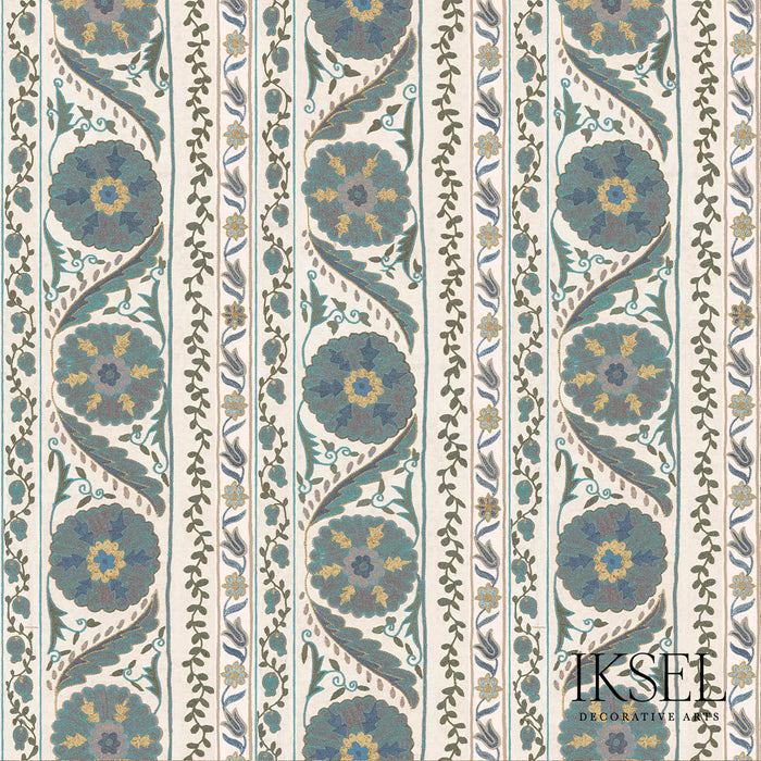 Schumacher Suzani Borders Blues Fabric Sample RF504CR54