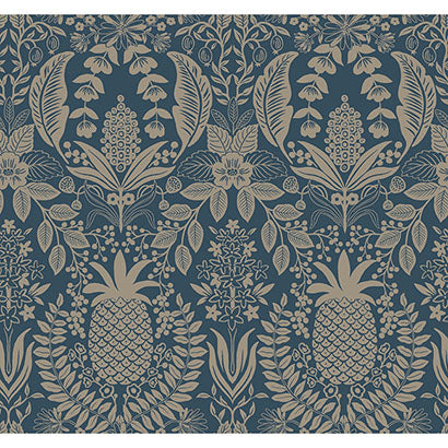 Rifle Paper Co Pineapple Damask Navy Wallpaper RF7486