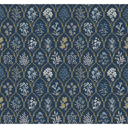 Rifle Paper Co Hawthorne Navy & Gold Wallpaper RI5131