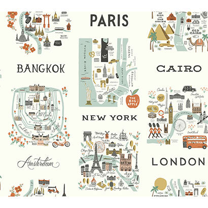 Rifle Paper Co City Maps Mint Metallic Wallpaper RI5160