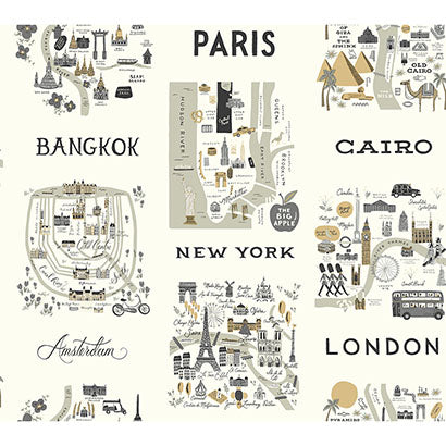 Rifle Paper Co City Maps Grey & Gold Wallpaper RI5161