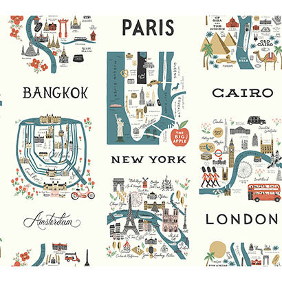 Rifle Paper Co City Maps Blue & Red Wallpaper RI5162