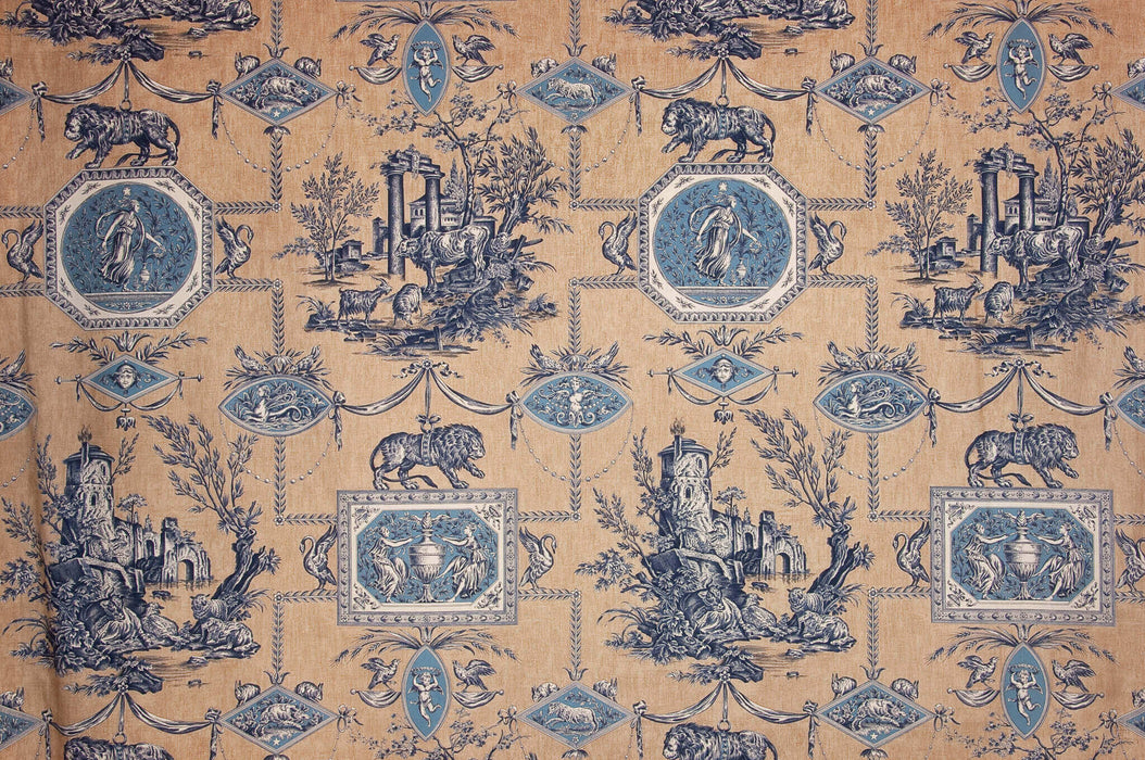 Braquenie Les Muses Et Le Lion Sable Bleu Fabric B1826002