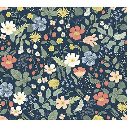 Rifle Paper Co Strawberry Fields Blue & Pink Wallpaper RP7358