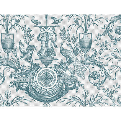 York Avian Fountain Toile Jade Wallpaper RT7811