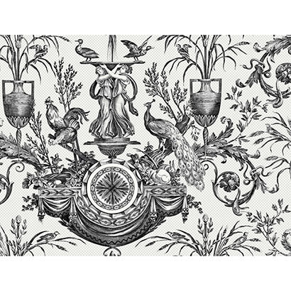 York Avian Fountain Toile Black Wallpaper RT7813