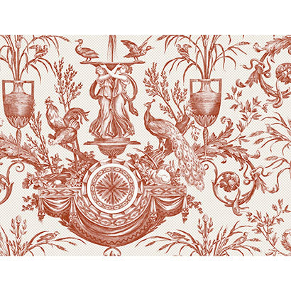 York Avian Fountain Toile Brick Wallpaper RT7814