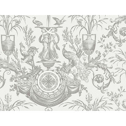 York Avian Fountain Toile Grey Wallpaper RT7815