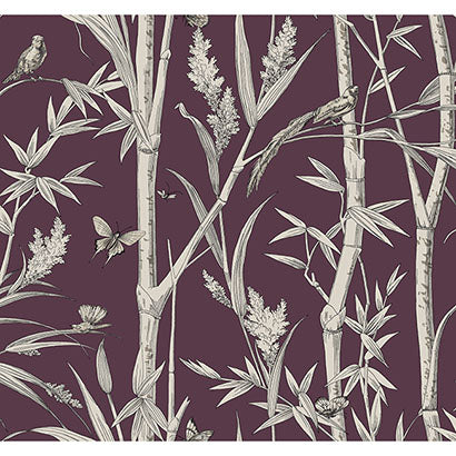 York Bambou Toile Burgundy Wallpaper RT7835