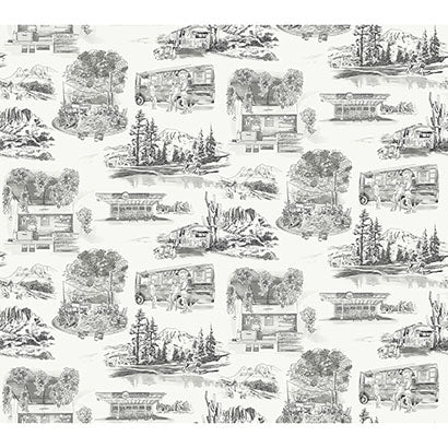 York Modern Vista Toile Black Wallpaper RT7861