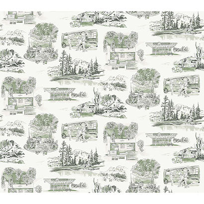 York Modern Vista Toile Evergreen Wallpaper RT7863