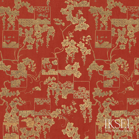 Schumacher Japanese Hokkaido Burgundy-Gold Wallpaper RW603CR39-255